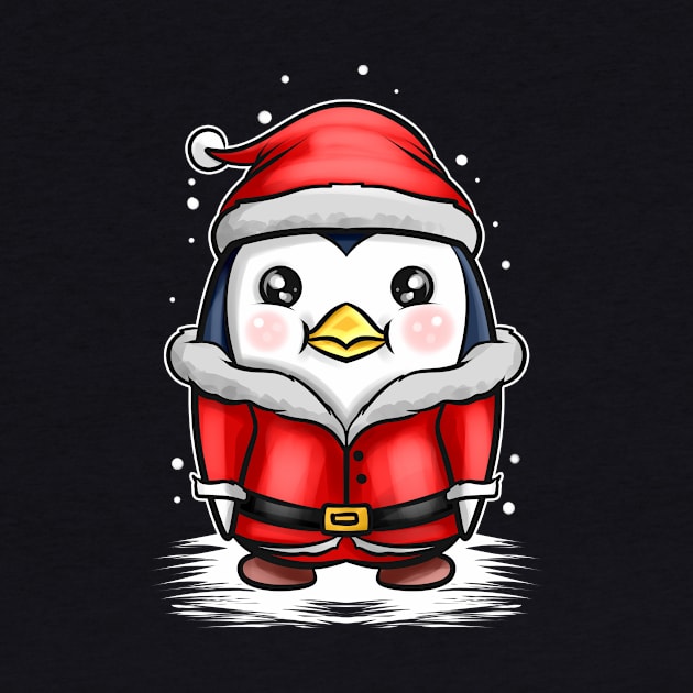 Kawaii Cute Penguin Santa Dress In Snow For Christmas by SinBle